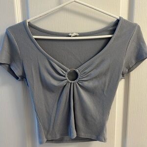 Garage Light Gray Ribbed Short Sleeve Top